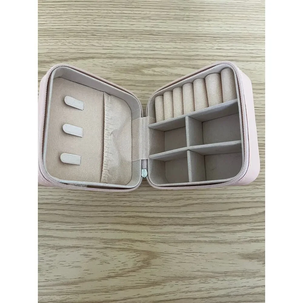 Small Pink Travel Jewelry Case Organizer Zip Storage Box Ring Earring Holder